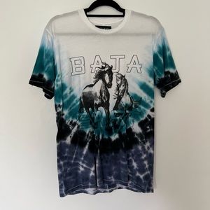 NEW Baja East Blue and White Tie-Dye Horse Logo T-Shirt